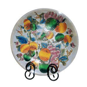 Decorative Plate Porcelain Raised Chinoiserie Style Hand-Painted Fruit Designed